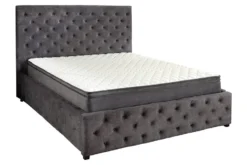 Boxbett PARIS 180x200cm grau Samt mit Stauraum inkl. Matratze und Topper