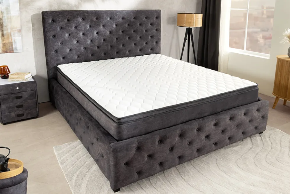 Boxbett PARIS 180x200cm grau Samt mit Stauraum inkl. Matratze und Topper