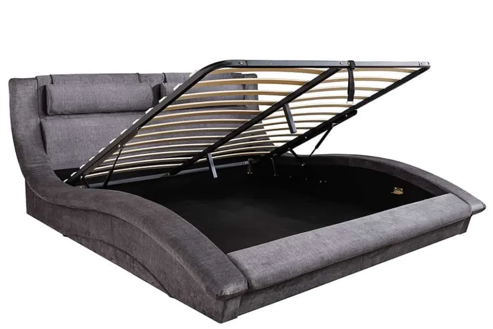 Boxbett SWING 160x200cm grau Vogue Seiden Samtstoff inkl. Stauraum und Bettkasten