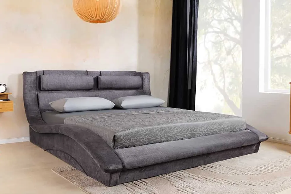 Boxbett SWING 160x200cm grau Vogue Seiden Samtstoff inkl. Stauraum und Bettkasten