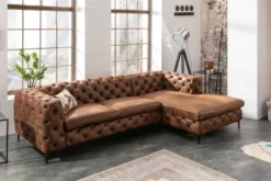 Chesterfield Ecksofa MODERN BAROCK 275cm antik braun Microfaser 3-Sitzer Federkern