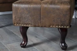 Chesterfield Fußhocker 80cm antik braun mit Knopfheftung und Nietenbesatz