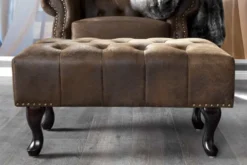 Chesterfield Fußhocker 80cm antik braun mit Knopfheftung und Nietenbesatz