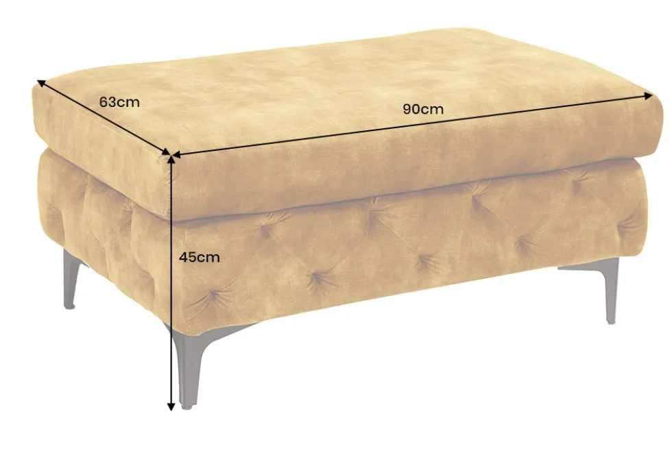 Chesterfield Hocker MODERN BAROCK 90cm senfgelb Samt Sitzhocker Fußhocker