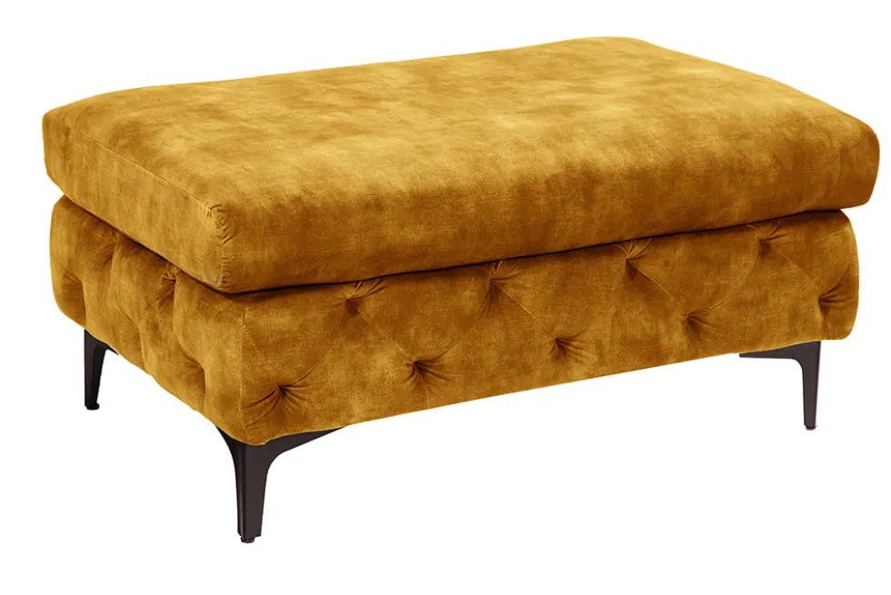 Chesterfield Hocker MODERN BAROCK 90cm senfgelb Samt Sitzhocker Fußhocker
