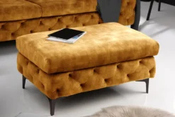 Chesterfield Hocker MODERN BAROCK 90cm senfgelb Samt Sitzhocker Fußhocker