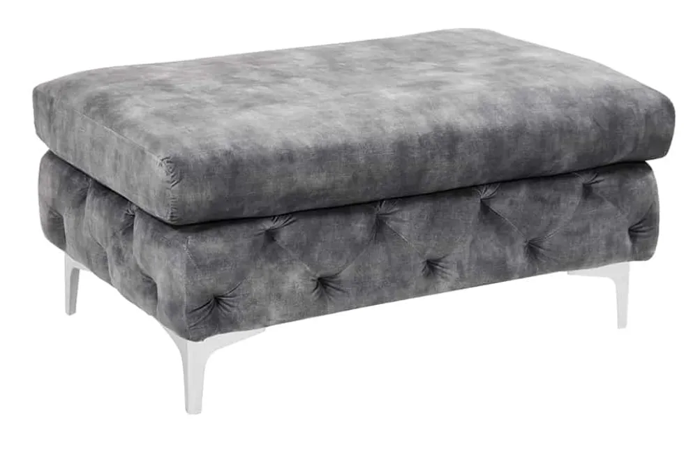 Chesterfield Hocker MODERN BAROCK 90cm dunkelgrau Samt Sitzhocker Fußhocker