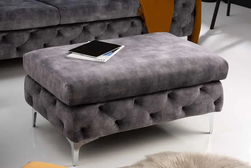 Chesterfield Hocker MODERN BAROCK 90cm dunkelgrau Samt Sitzhocker Fußhocker