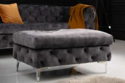 Chesterfield Hocker MODERN BAROCK 90cm dunkelgrau Samt Sitzhocker Fußhocker