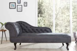 Chesterfield Récamière 170cm antik grau mit Knopfheftung und Nietenbesatz