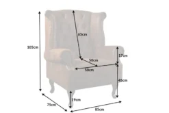 Chesterfield Sessel 85cm antik braun Microfaser mit Knopfheftung