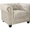 Chesterfield Sessel 110cm Samt champagner beige mit Knopfheftung und Federkern