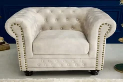 Chesterfield Sessel 110cm Samt champagner beige mit Knopfheftung und Federkern