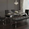 Chesterfield Sitzbank MODERN BAROCK DELUXE 170cm schwarz Samt silber Edelstahl