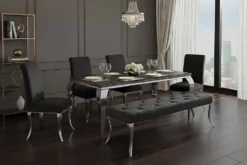Chesterfield Sitzbank MODERN BAROCK DELUXE 170cm schwarz Samt silber Edelstahl