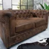 Chesterfield 2-Sitzer Sofa 150cm antik braun Microfaser Federkern Knopfheftung