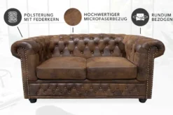 Chesterfield 2-Sitzer Sofa 150cm antik braun Microfaser Federkern Knopfheftung