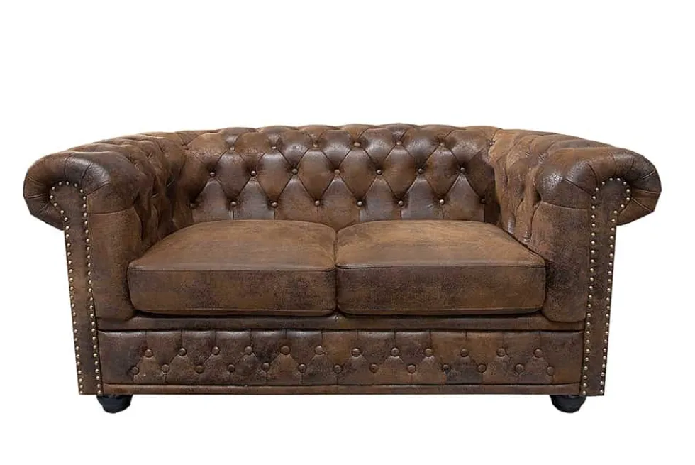 Chesterfield 2-Sitzer Sofa 150cm antik braun Microfaser Federkern Knopfheftung