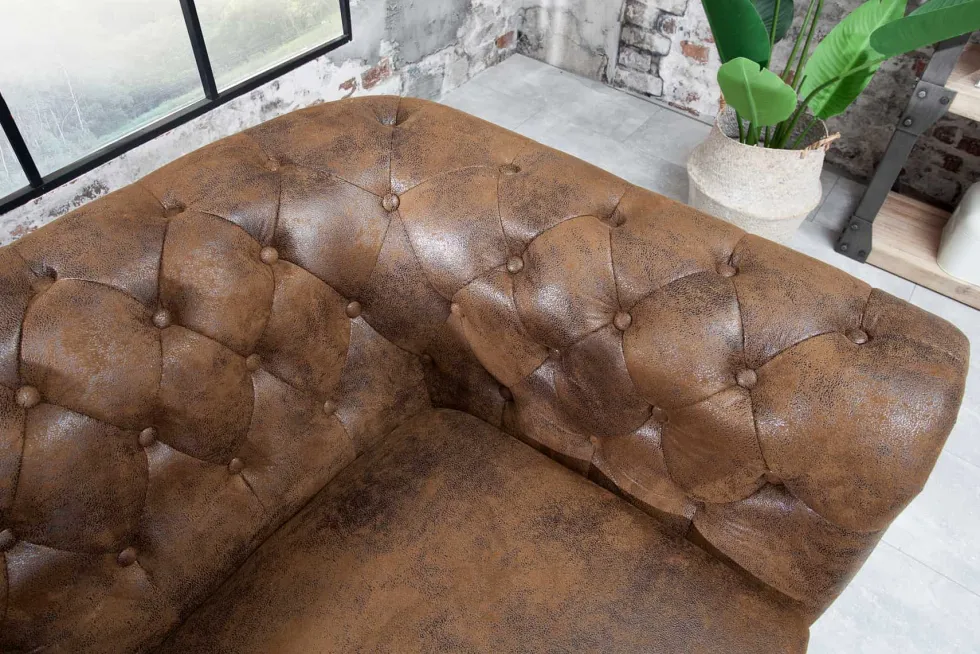Chesterfield 3-Sitzer Sofa 205cm antik braun Microfaser Federkern Knopfheftung
