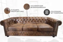 Chesterfield 3-Sitzer Sofa 205cm antik braun Microfaser Federkern Knopfheftung
