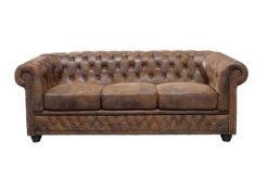Chesterfield 3-Sitzer Sofa 205cm antik braun Microfaser Federkern Knopfheftung