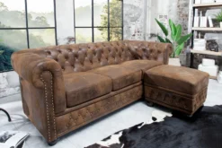 Chesterfield 3-Sitzer Sofa 205cm antik braun Microfaser Federkern Knopfheftung