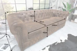 Chesterfield 3-Sitzer Sofa 205cm antik braun Microfaser Federkern Knopfheftung