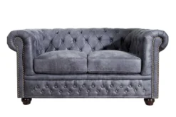Chesterfield 2-Sitzer Sofa 150cm antik grau Microfaser Federkern Knopfheftung
