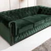 Chesterfield 3-Sitzer Sofa 205cm flaschengrün Samt Federkern Knopfheftung