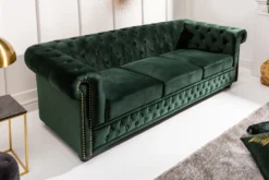Chesterfield 3-Sitzer Sofa 205cm flaschengrün Samt Federkern Knopfheftung