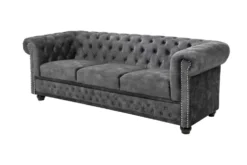 Chesterfield 3-Sitzer Sofa 205cm grau Samt Federkern Knopfheftung