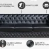 Chesterfield 3-Sitzer Sofa 205cm schwarz Nietenbesatz Federkern
