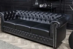 Chesterfield 3-Sitzer Sofa 205cm schwarz Nietenbesatz Federkern