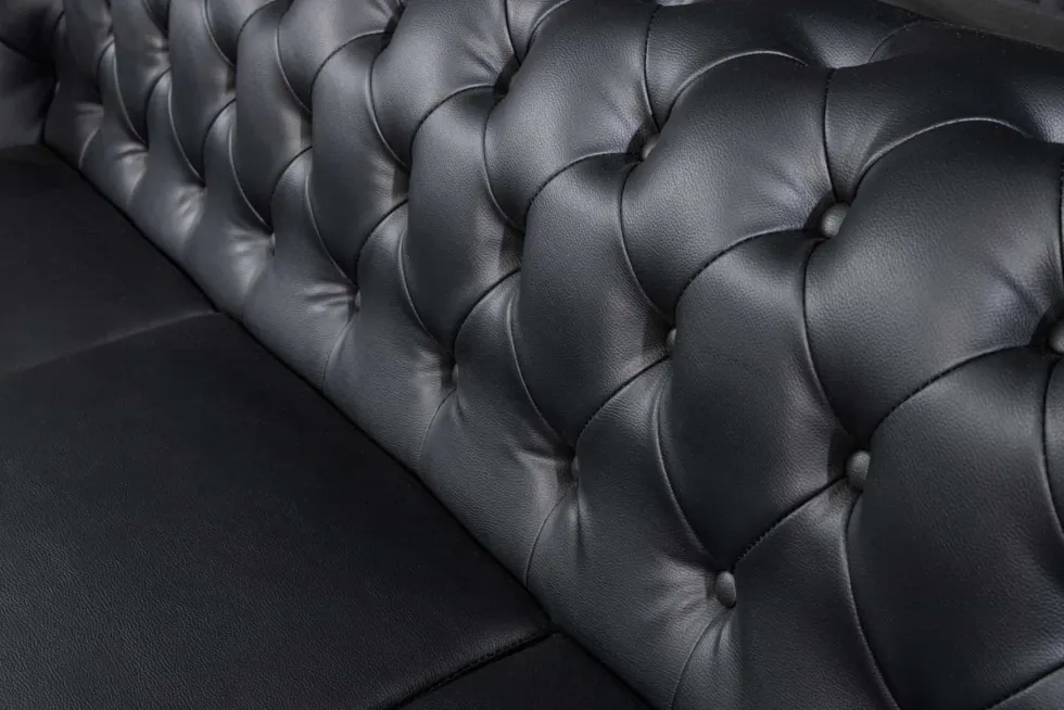 Chesterfield 3-Sitzer Sofa 205cm schwarz Nietenbesatz Federkern