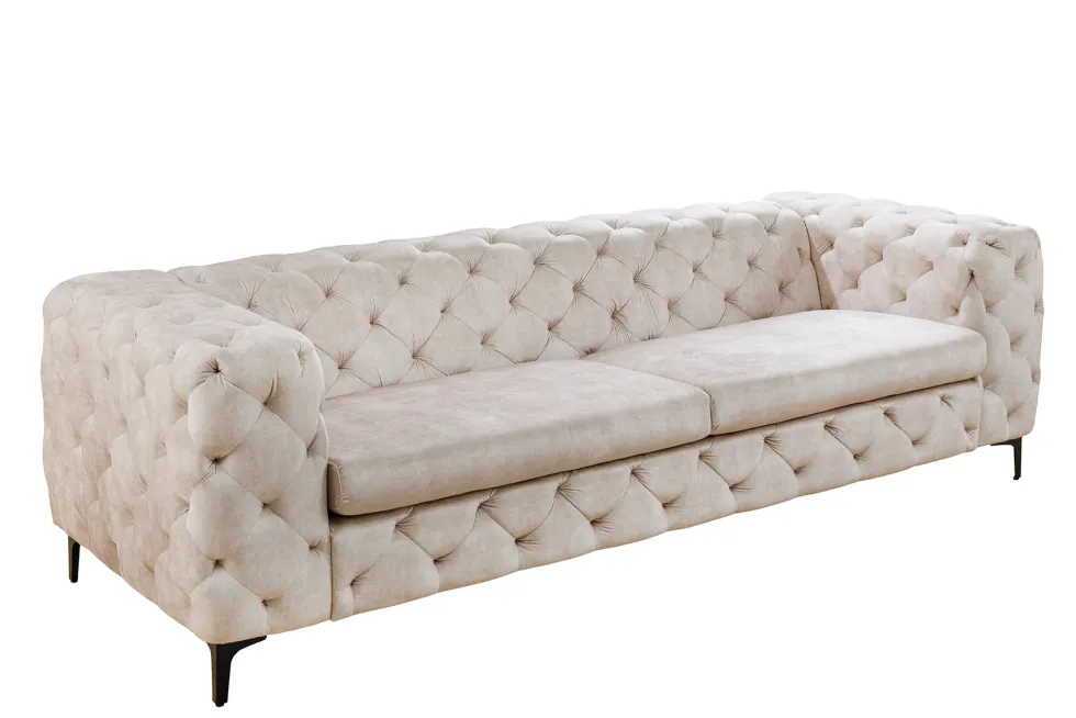 Chesterfield 3-Sitzer Sofa MODERN BAROCK 235cm champagner beige Samt Federkern
