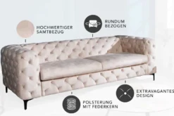 Chesterfield 3-Sitzer Sofa MODERN BAROCK 235cm champagner beige Samt Federkern