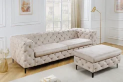 Chesterfield 3-Sitzer Sofa MODERN BAROCK 235cm champagner beige Samt Federkern