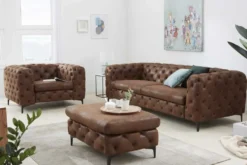 Chesterfield 3-Sitzer Sofa MODERN BAROCK 235cm antik braun Microfaser Federkern