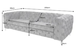 Chesterfield 3-Sitzer Sofa MODERN BAROCK 235cm dunkelgrau Samt Federkern Metallfüße