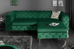 Chesterfield 3-Sitzer Sofa MODERN BAROCK 235cm smaragdgrün Samt Federkern gold Metallfüße