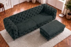 Chesterfield Sitzhocker MODERN BAROCK 95cm petrol Samt Fußhocker