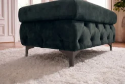 Chesterfield Sitzhocker MODERN BAROCK 95cm petrol Samt Fußhocker