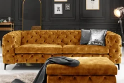 Chesterfield Sofa MODERN BAROCK 235cm senfgelb Samt 3-Sitzer Couch Federkern