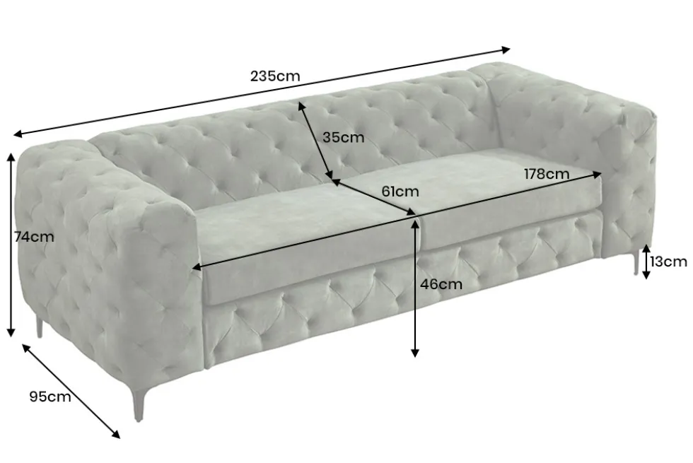 Chesterfield Sofa MODERN BAROCK 235cm grün Samt 3-Sitzer Couch Federkern