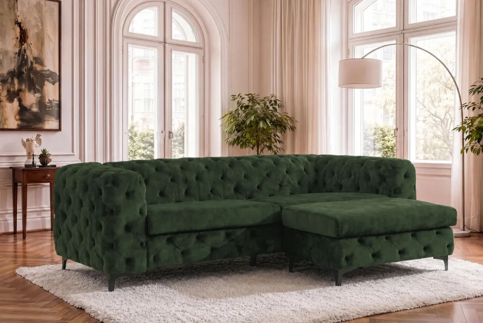 Chesterfield Sofa MODERN BAROCK 235cm grün Samt 3-Sitzer Couch Federkern