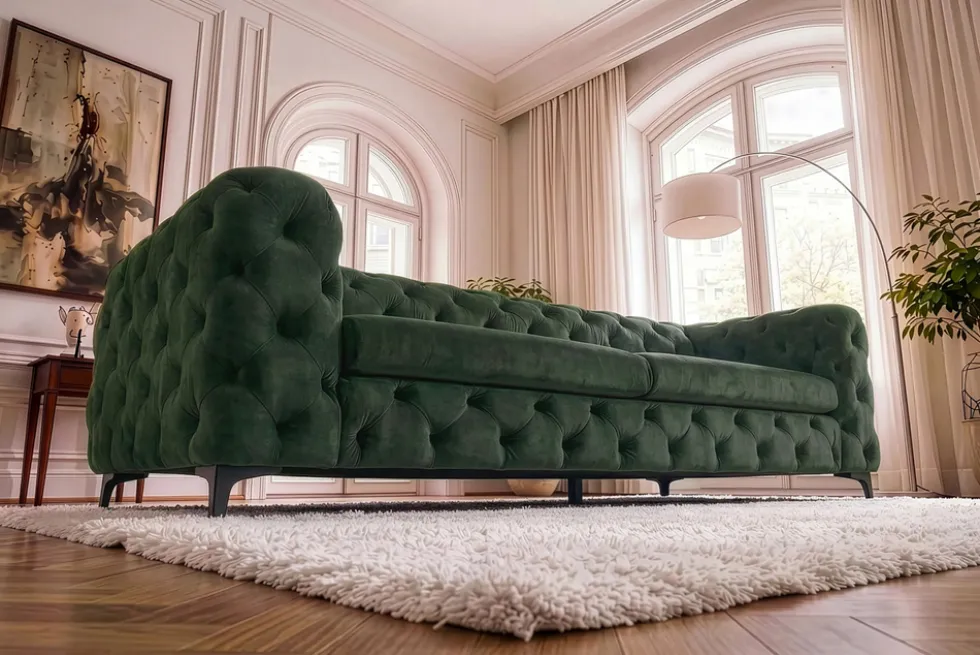 Chesterfield Sofa MODERN BAROCK 235cm grün Samt 3-Sitzer Couch Federkern