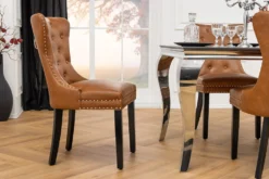 Chesterfield Stuhl CASTLE braun Kunstleder schwarz Massivholz mit Komfortgriff