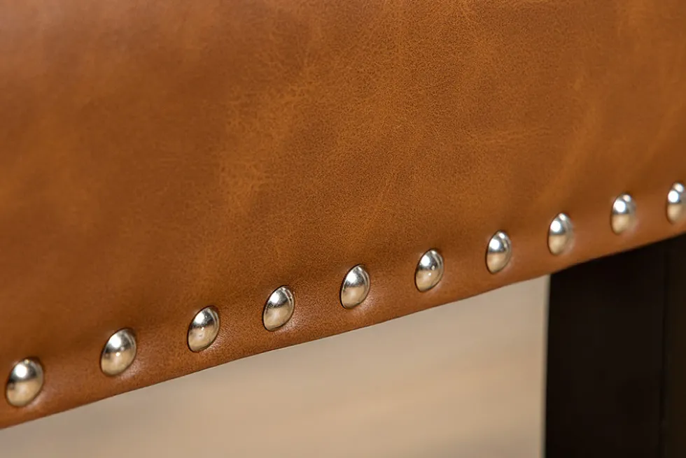 Chesterfield Stuhl CASTLE braun Kunstleder schwarz Gummiholz Ziernieten