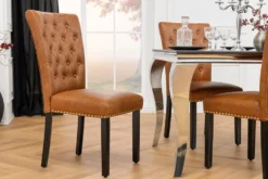 Chesterfield Stuhl CASTLE braun Kunstleder schwarz Gummiholz Ziernieten