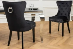 Chesterfield Stuhl CASTLE schwarz Samt Massivholz Ziernieten mit Komfortgriff